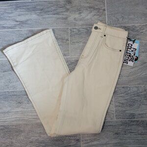 Future Collective Cream Jeans Women's 2 Mid-Rise Flare Stretch Denim NWT